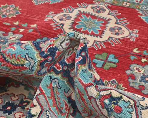 8x10 Red Kuba Afghan Hand Knotted Wool Area Rug